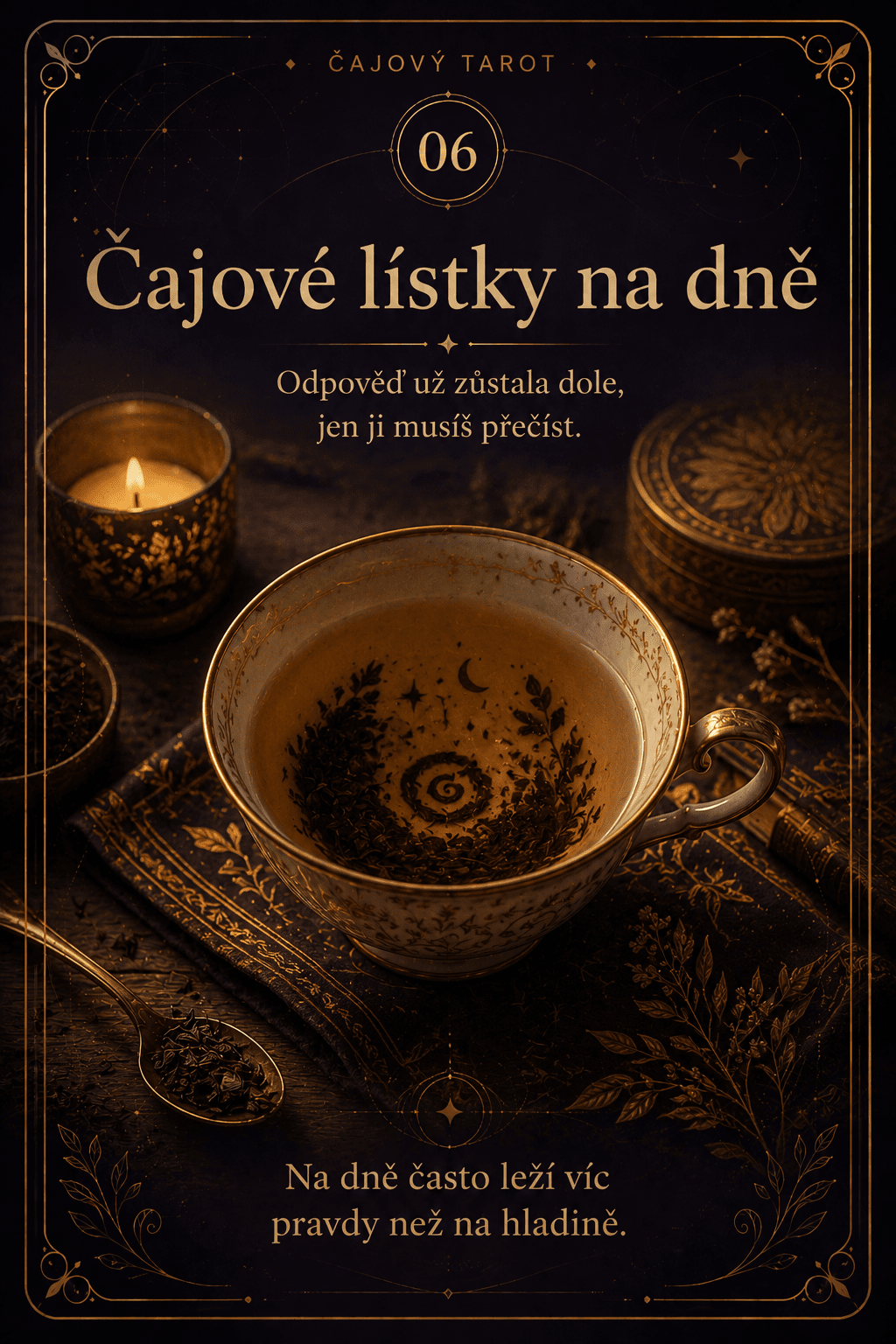 Čajové lístky na dně – Čajový tarot